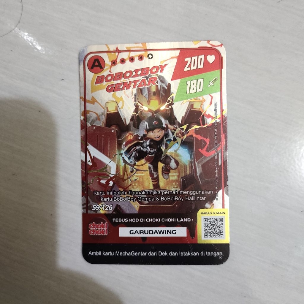 Monsta Boboiboy card kartu x Choki Choki foil- Boboiboy gentar 59/126 card game anak-anak kolektor
