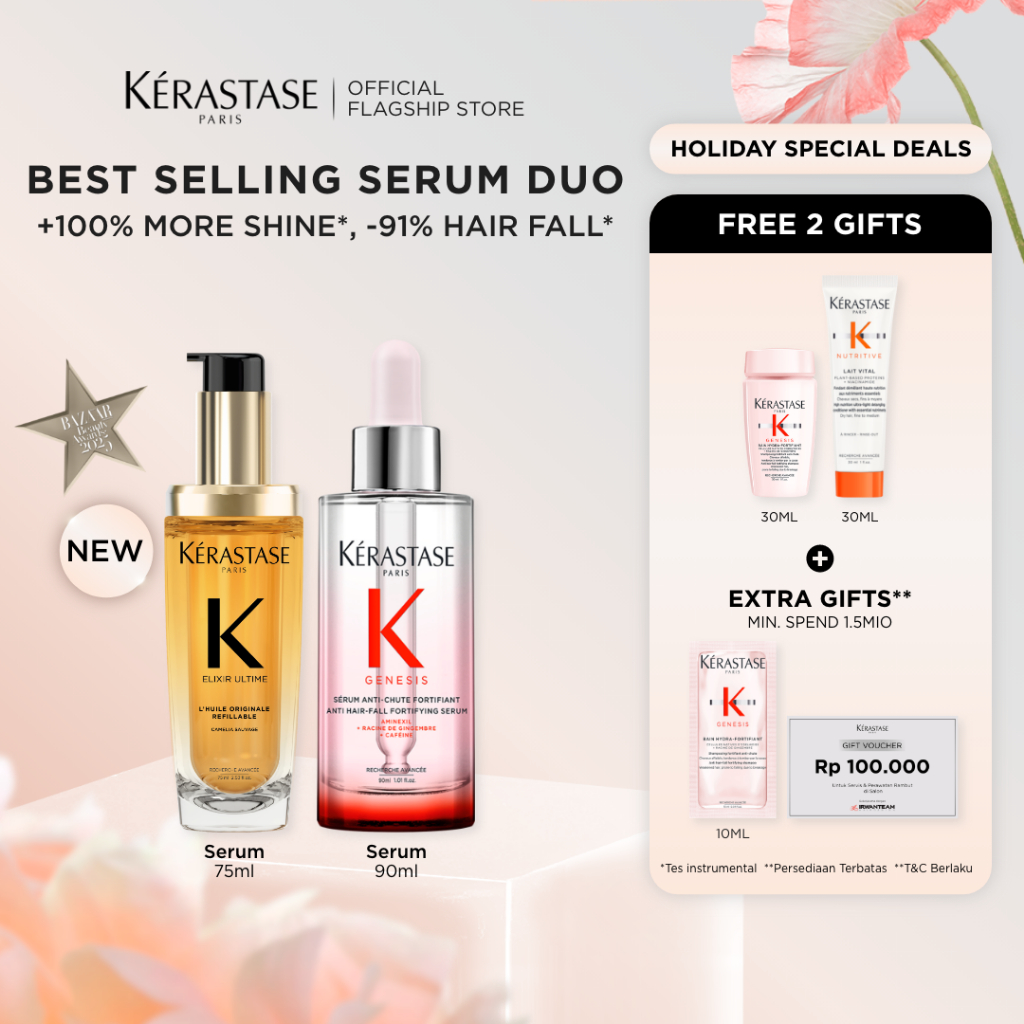 Kerastase Best Selling Serums - Elixir Ultime 75ml Hair Oils for Shiny Hair & Serum Genesis 90ml Ant
