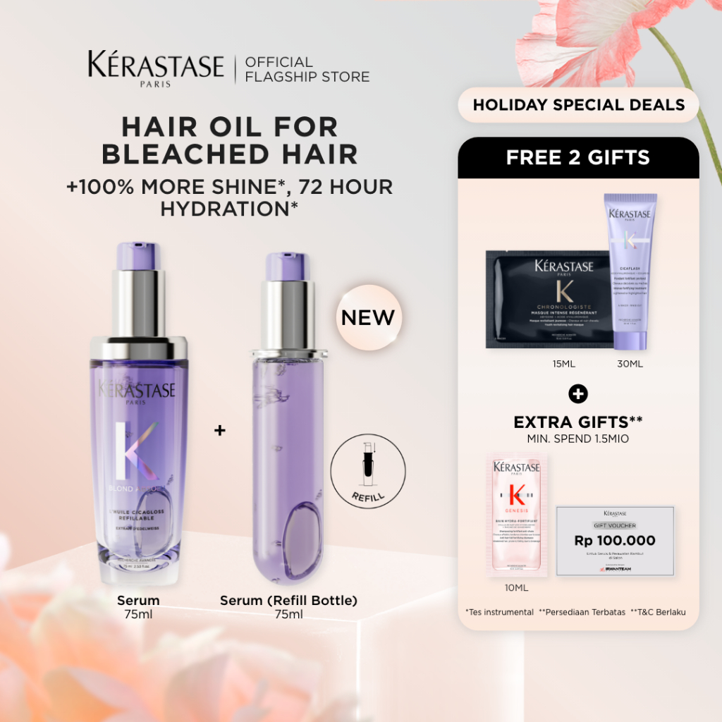 Kerastase Blond Absolu Hair Oil 75ml & Refill Bottle 75ml Hair Oil for Bleached Hair - Serum Rambut 