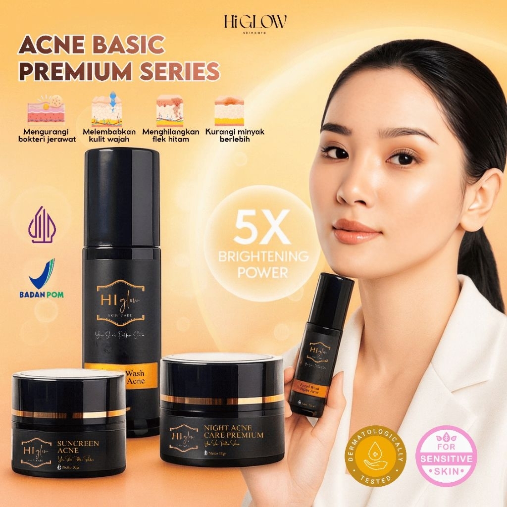 HI GLOW SKIN CARE ACNE  PREMIUM SERIES | PAKET SKINCARE JERAWAT BPOM – MENCERAHKAN, ANTI MINYAK & FL