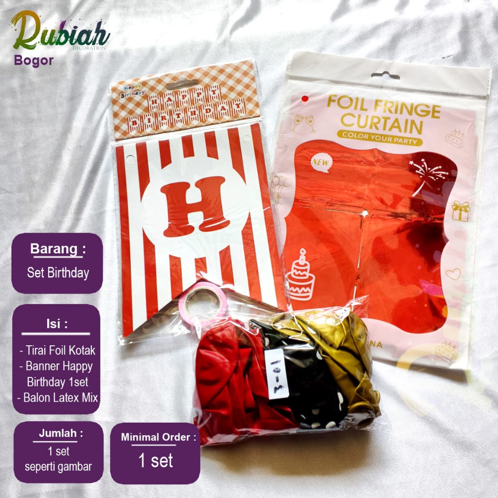 Set birthday / Paket Ulang Tahun Tirai Foil Banner Balon Mix