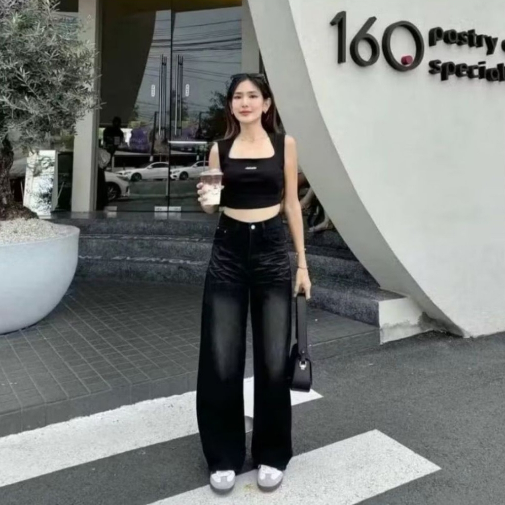 Celana Kulot Jeans Snow Highwaist Kulot Jeans Wanita Snow Black