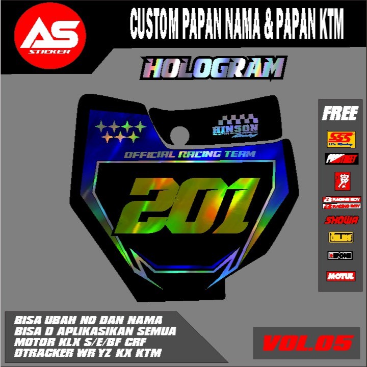 COD DECAL STICKER HOLOGRAM PAPAN NOMOR START MOTOR YZ 85 CRF KLX 150 KLX BF KLX GORDON DTRACKER KX Y