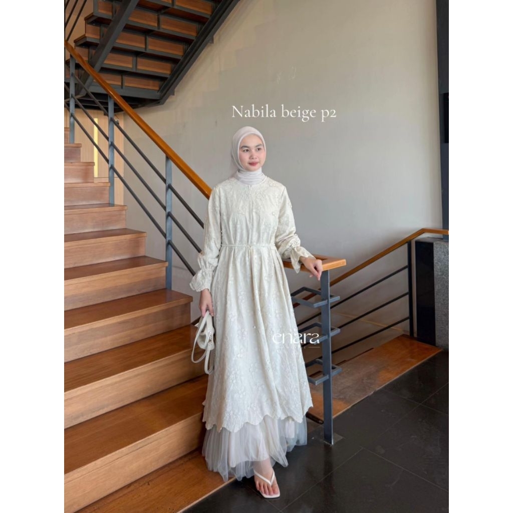 Nabila Maxi dress gamis lebaran bahan katun bordir
