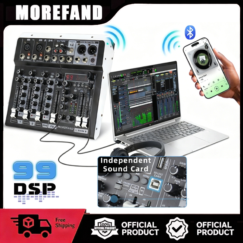 Mixer audio CS4 4 chanel efek suara efisien 99DSP, rekaman profesional 48V phantom power supply prof