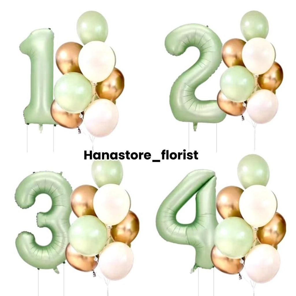 Paket Balon Angka Hijau Sage Jumbo / Set Balon Angka Ulang Tahun Hijau Sage 80 Cm