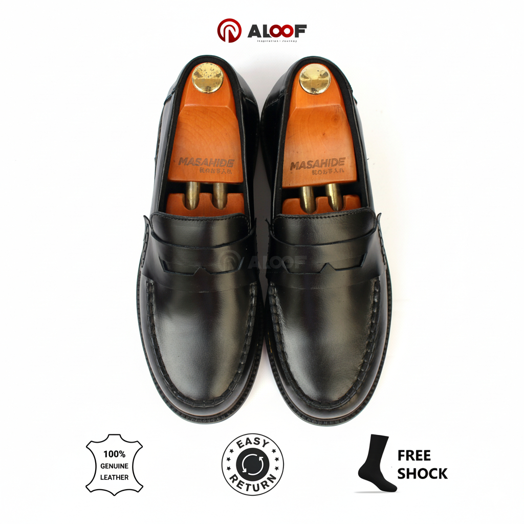 hot product 38-45 aloof penny hitam - sepatu loafers pria kulit asli slip on original indonesia