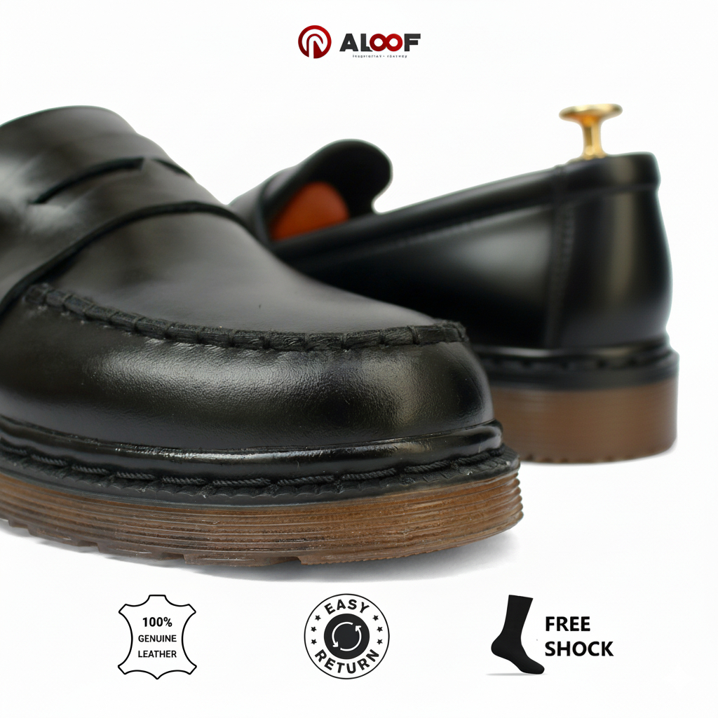 BEST SALE 38-45 ALOOF PENNY HITAM - SEPATU LOAFERS PRIA KULIT ASLI SLIP ON ORIGINAL INDONESIA