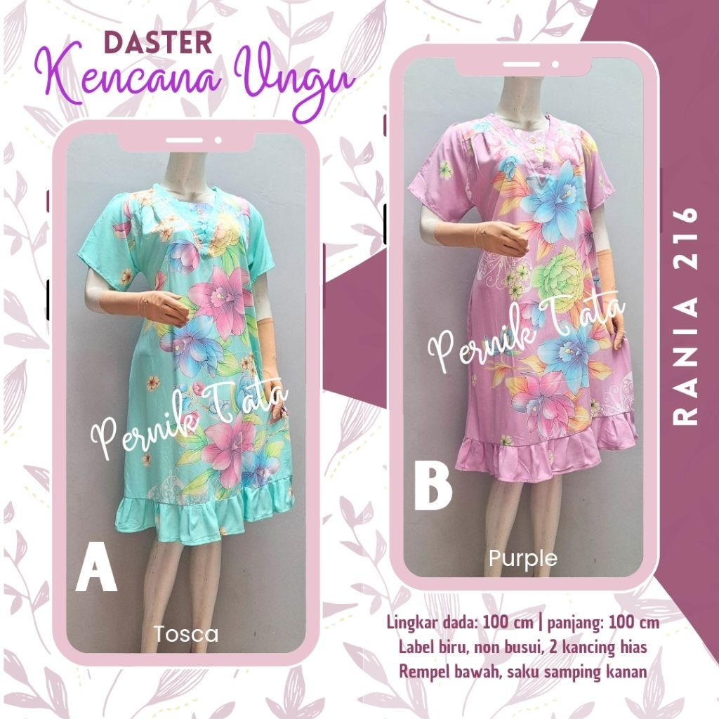 BESTSELLER ! Daster Kencana Ungu Label Biru Asli RANIA LD 100 Homedress Cantik Kekinian Terbaru