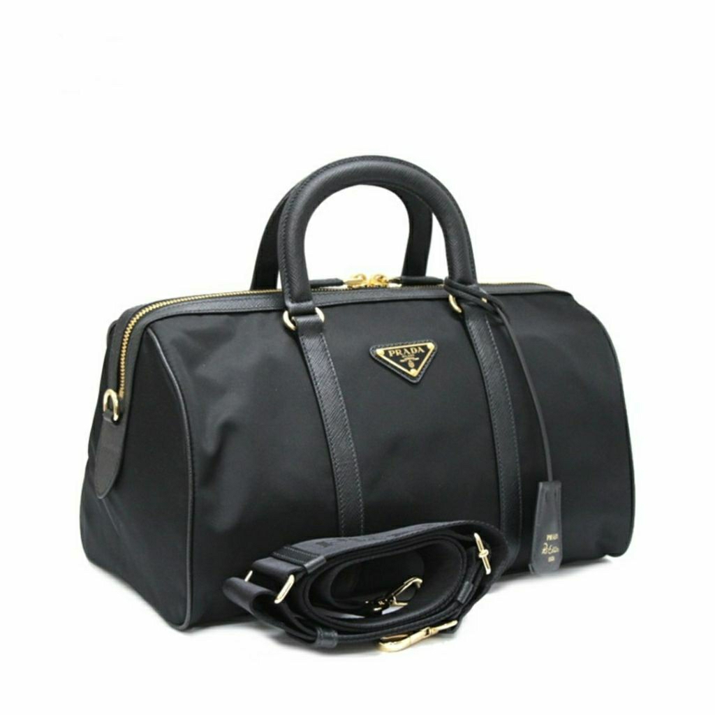 Prada Re-Edition 1978 Boston Shoulder Bag Black Nylon / Saffiano 1BB233