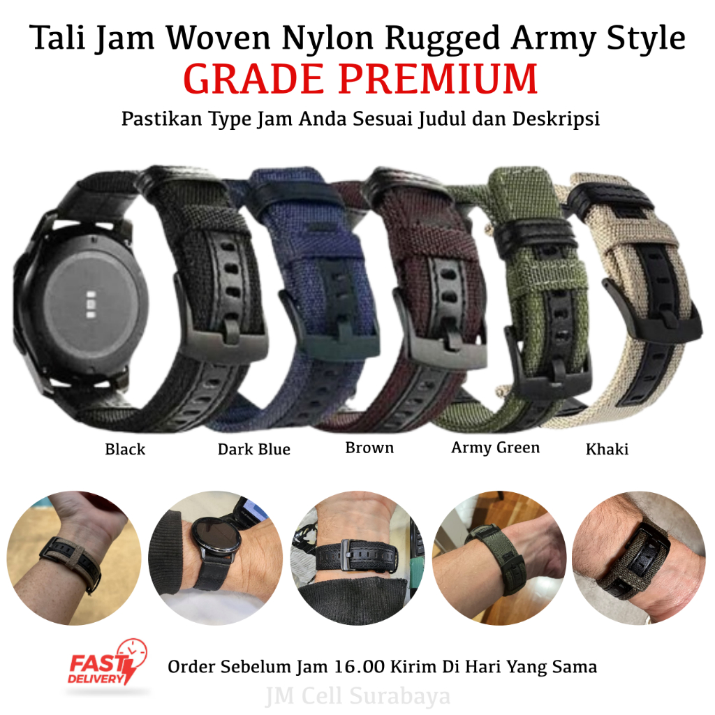Strap Tali Jam Tangan Seiko Lugs 20mm 22mm - Woven Nilon Army Look WVN