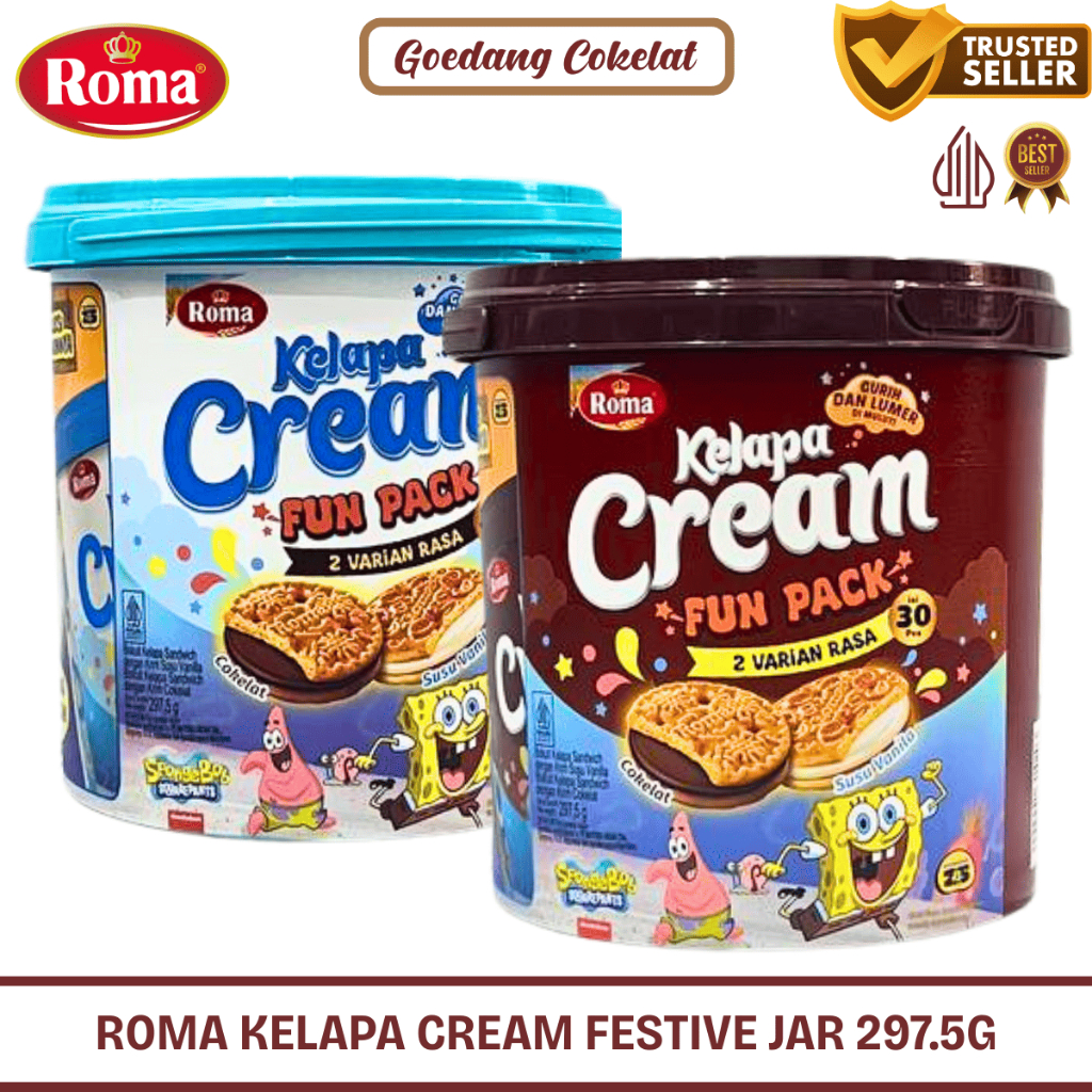 Roma Kelapa Cream Chocolate Vanilla Fun Pack Kemasan Jar 297.5g Biskuit Roma Kelapa Coklat Vanilla
