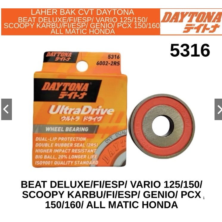 Laher Bearing tutup bak CVT  Beat Scoopy karbu FI ESP 6002-2RS DAYTONA 100% ORIGINAL