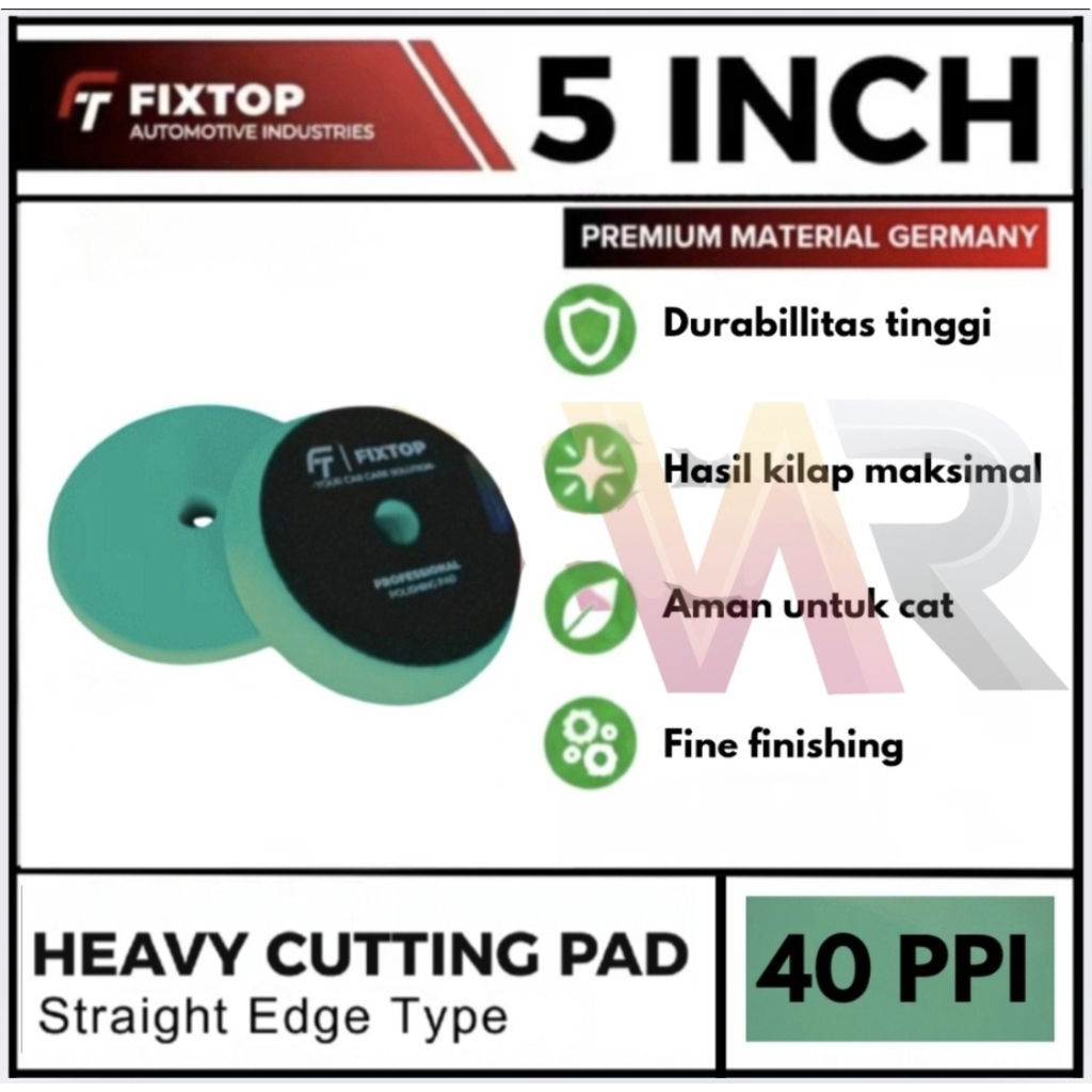 FIXTOP Foam Pad Straight Mesin Poles Mobil 5 inch DA / Rotary Heavy Cut Premium material Germany Men