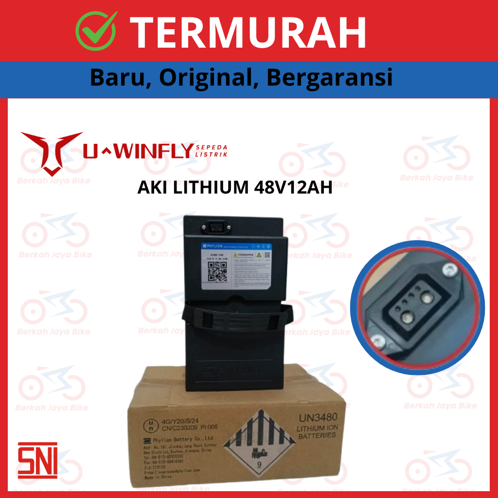 Baterai Aki Sepeda Listrik Uwinfly Lithium 48 Volt 12 AH Original