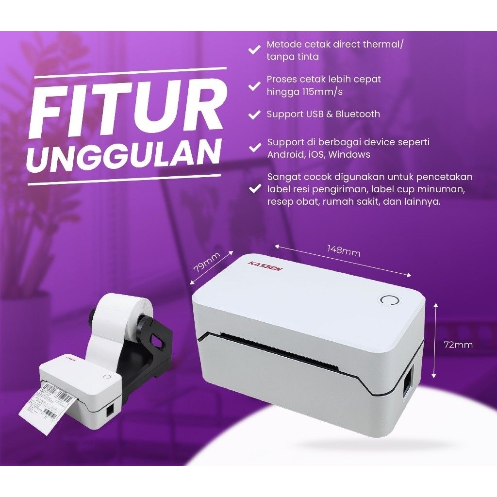 Printer Label Resi Thermal Bluetooth USB/printer Resi jualan online