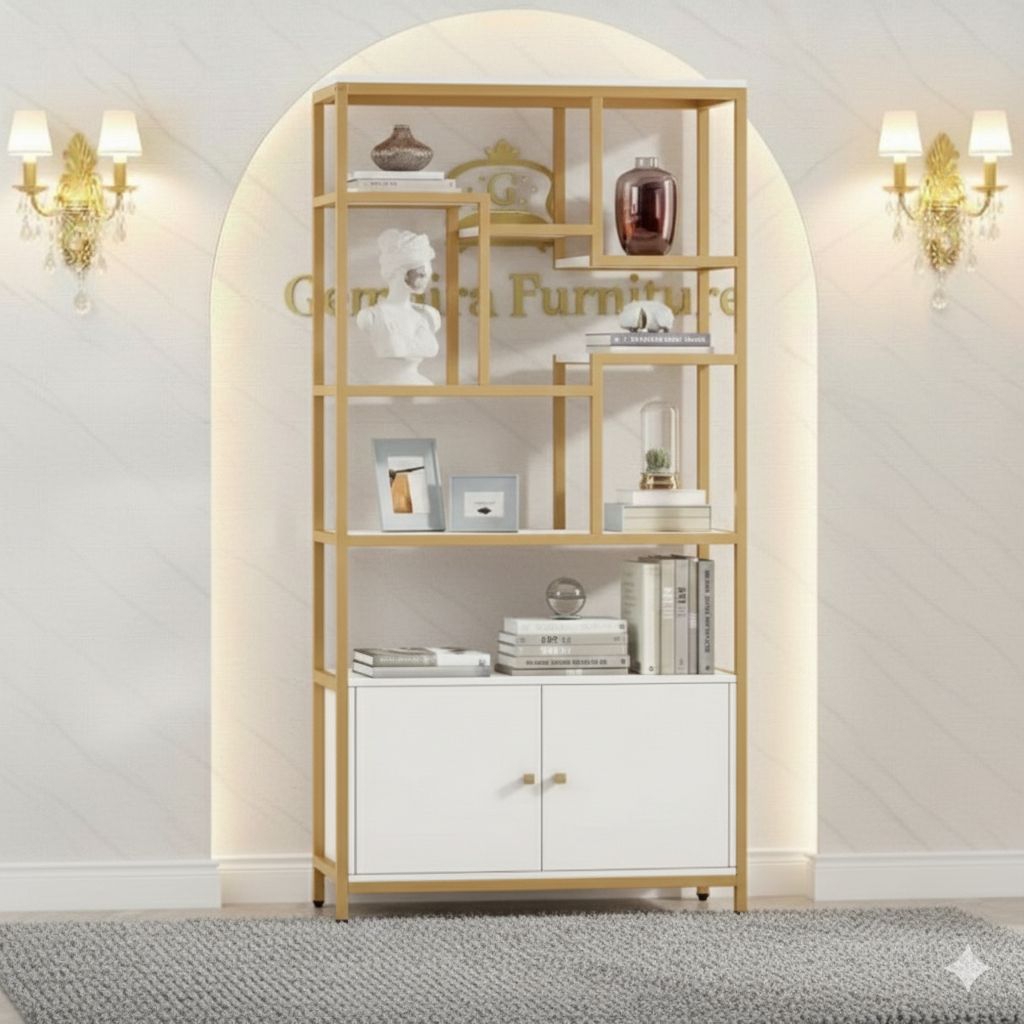 partisi rack serbaguna rak pembatas sekat ruangan showcase pajangan meja konsole foyer motif marmer 