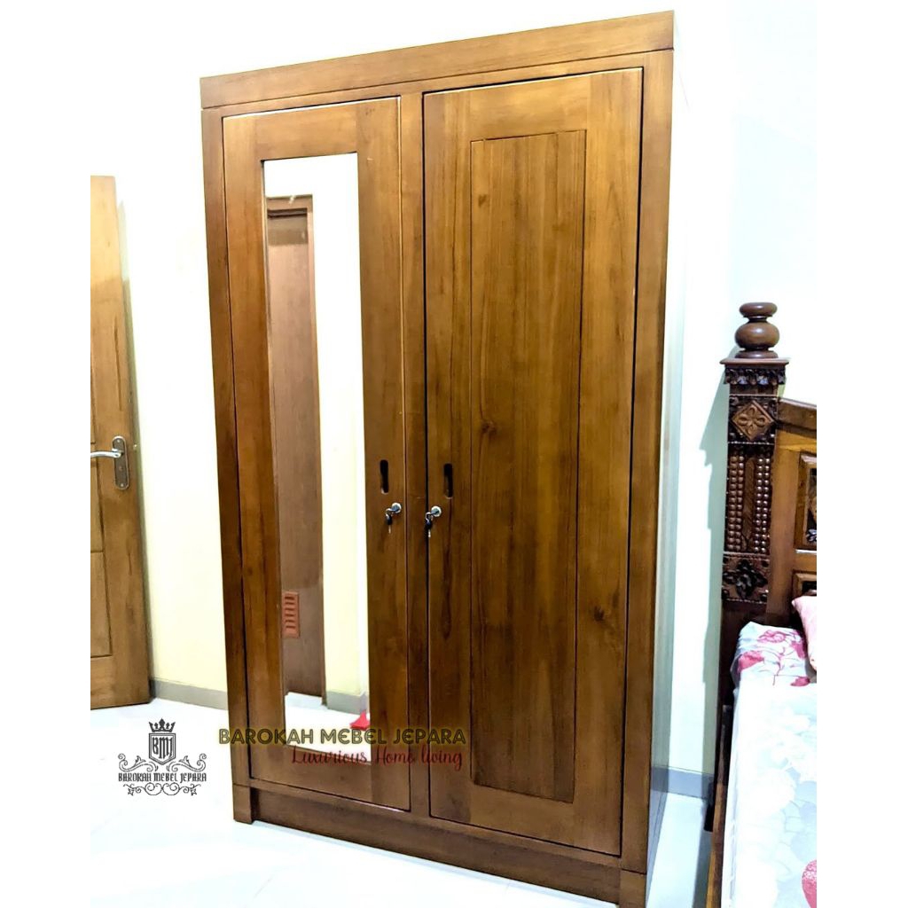 lemari pakaian pintu kaca cermin minimalis pintu 2 & pintu 1