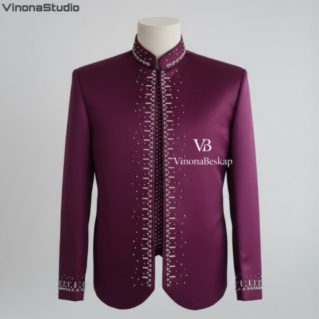 Beskap Pengantin Jawa Warna Burgundy Bahan Bridal | Beskap Jawa Payet Burgundy