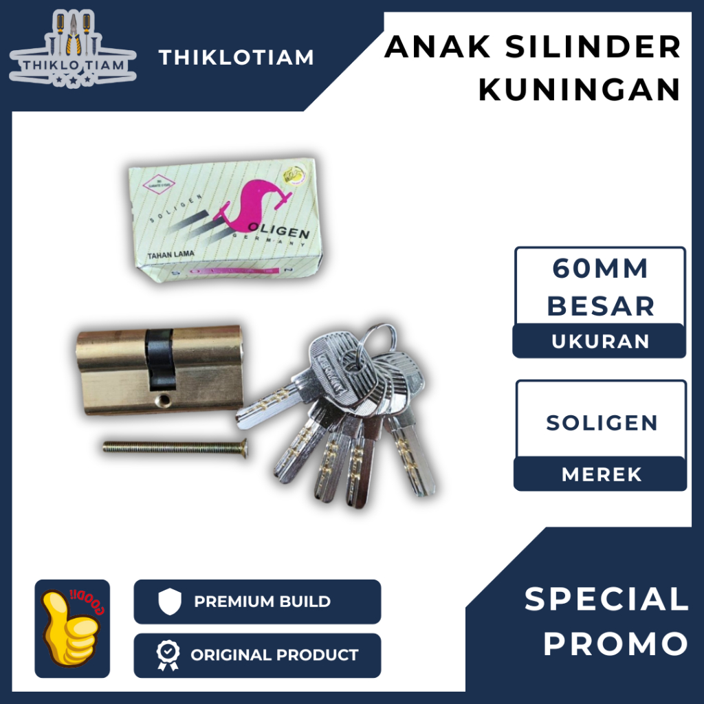 [TLH]SILINDER KUNCI PINTU SOLIGEN 60MM KUNINGAN BESAR SILINDER/CYLINDER/ISI KUNCI KOMPUTER 60MM BESA