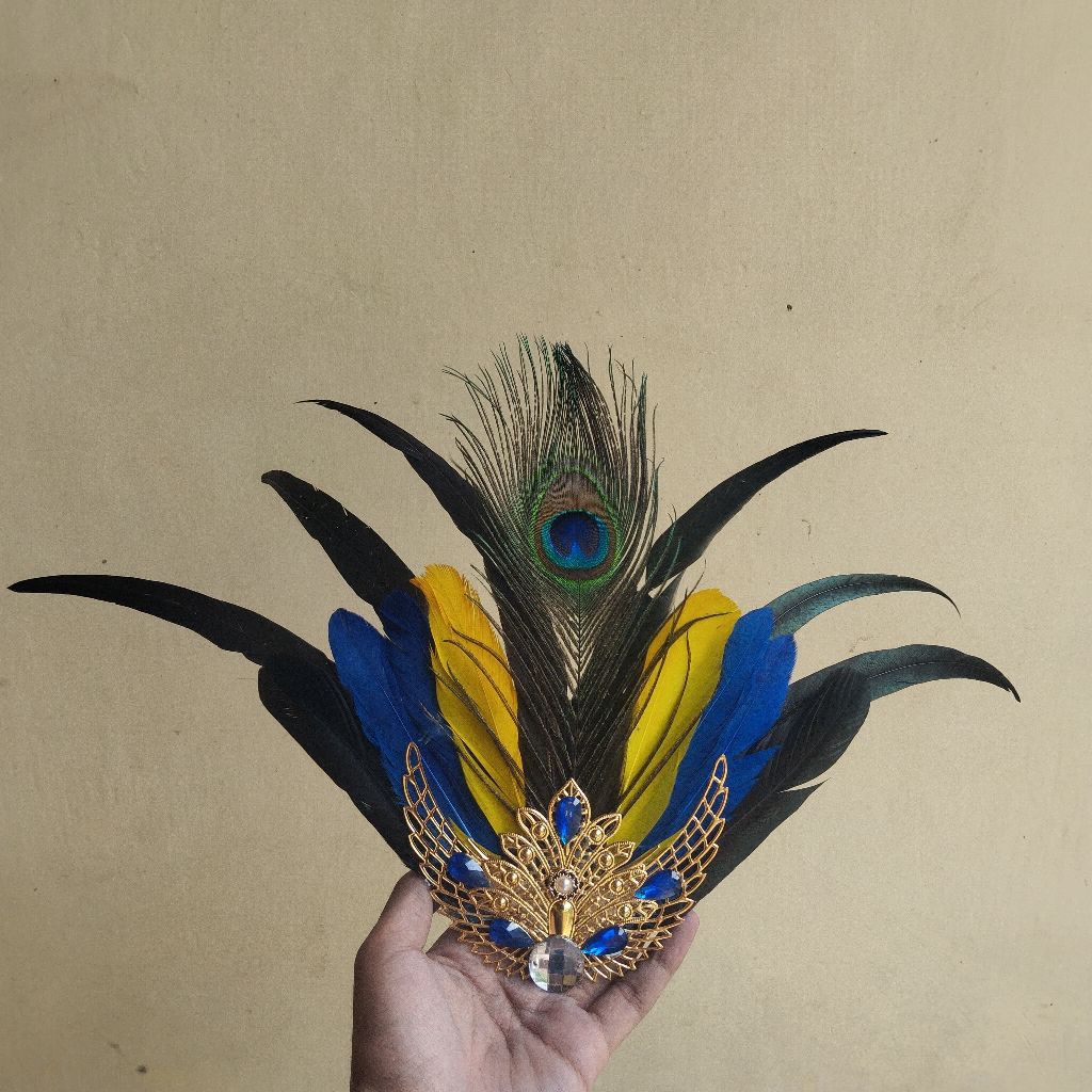 Emblem Bulu Hias Topi Komplit Merak Biru Series | Emblem Topi Pet | Atribut Topi LKBB | Paskibra | P