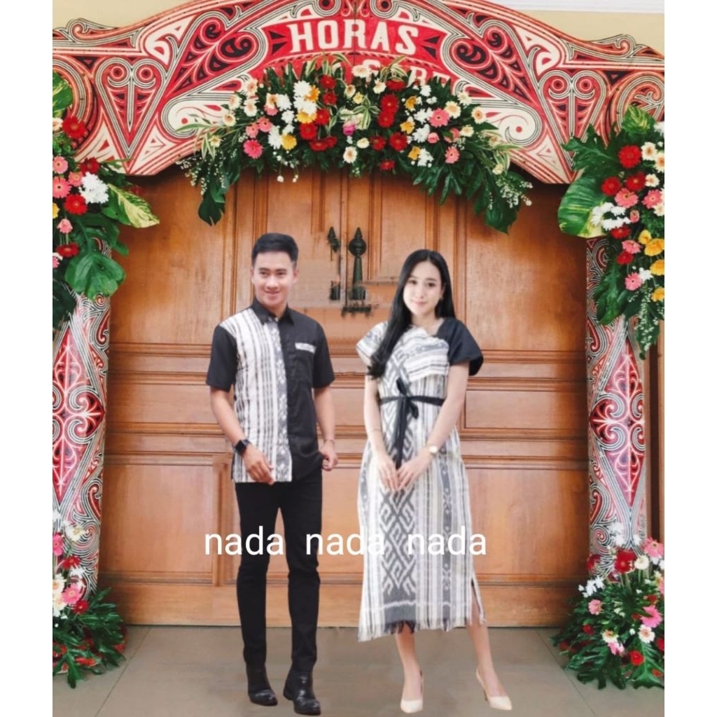 READY STOK COD Set couple dres tenun terbaru aurora  baju natal baju pasangan Dress natal baju serag