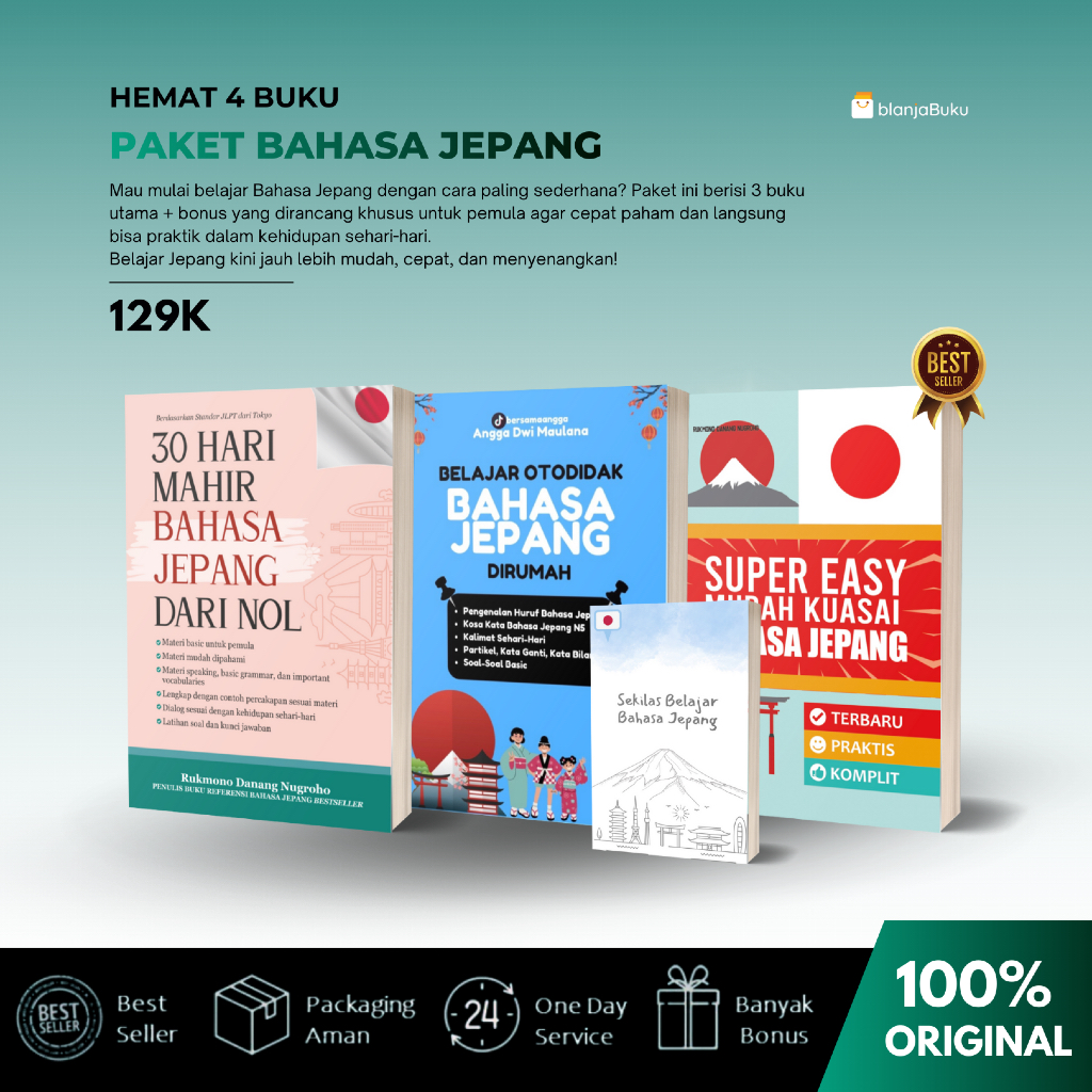 [BlanjaBuku] Hemat Isi Paket 4 Buku Belajar Bahasa Jepang: 30 Hari Mahir, Super Easy, Otodidak di Ru
