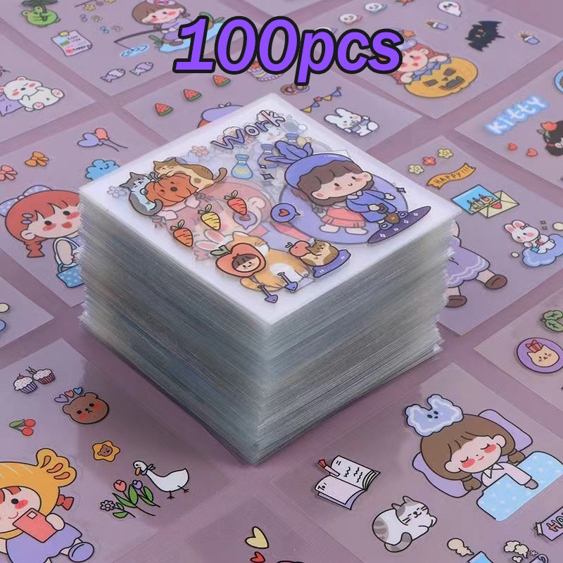 100 Lembar Stiker Aesthetic - Koleksi Stiker Kartun Unik Tahan Air Dekorasi Buku Harian dan