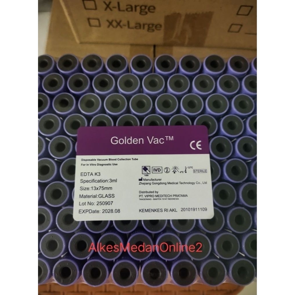 Tabung Edta 3ml (Glass/Kaca) Merk Golden Vac