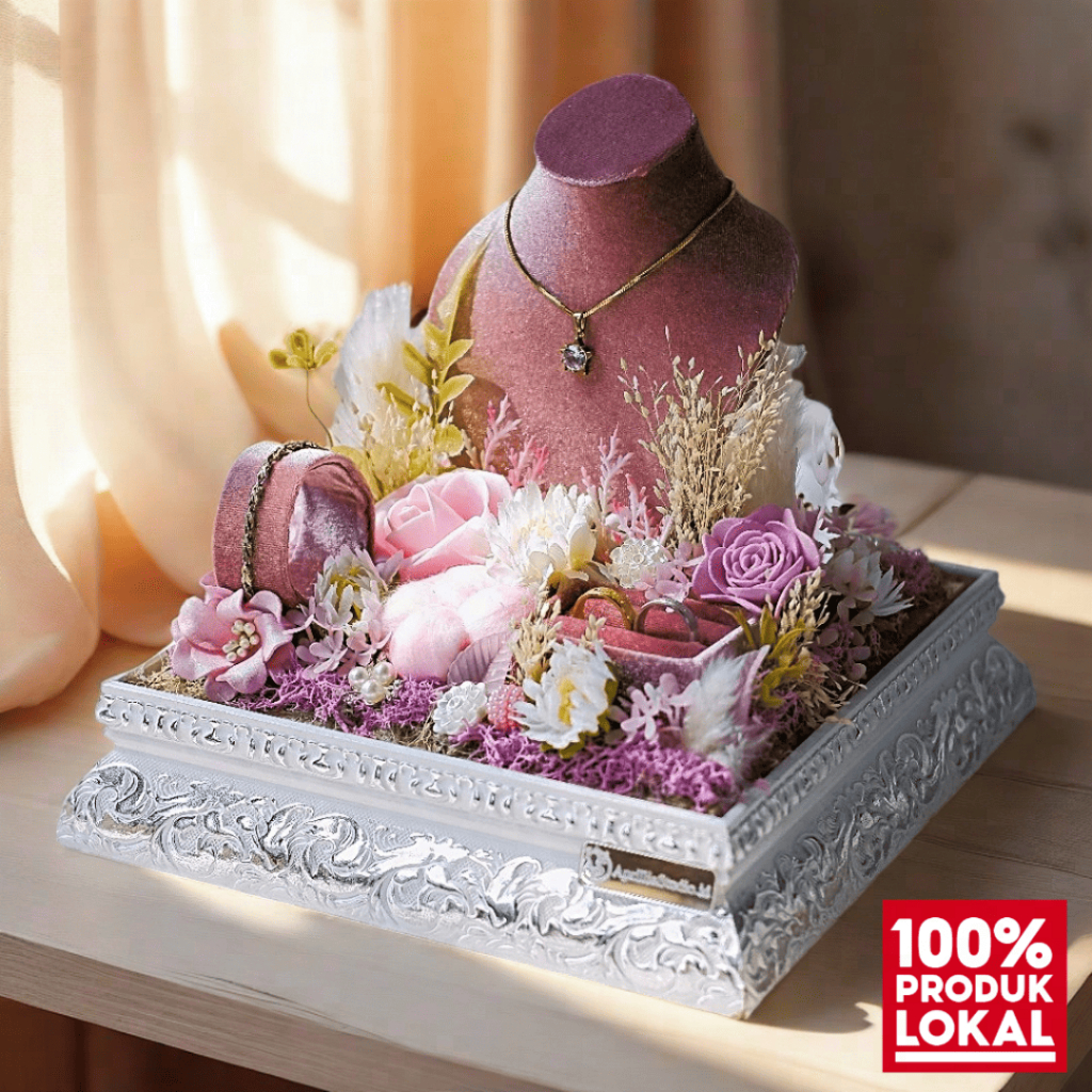 Kotak Perhiasan Full Set Bludru Rose Gold