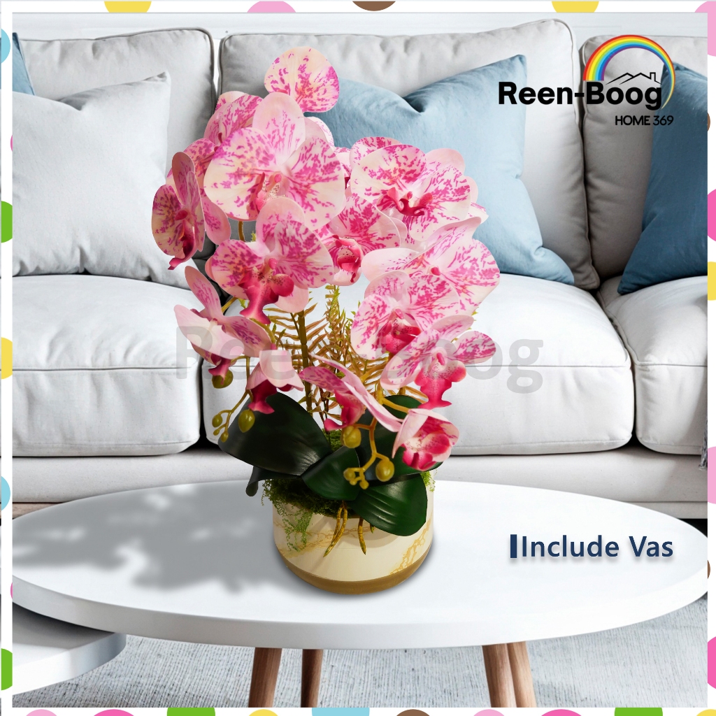 Rangkaian Anggrek Latex Artificial Premium Include Pot Motif Marble Mewah Bunga Orchid Sintetis Sent