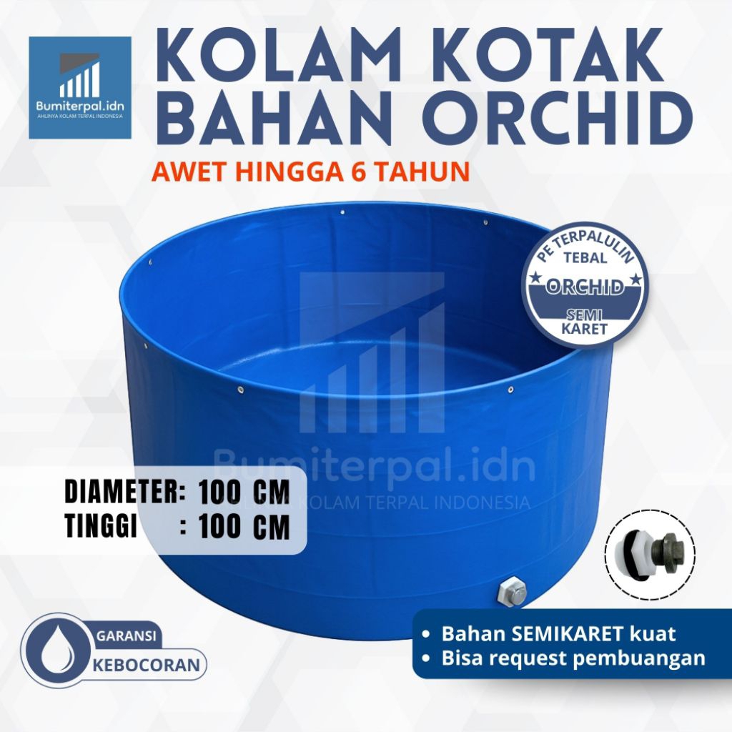 Kolam Terpal Bulat Orchid 100x100 cm | Kolam Ikan Bioflok Lele Nila | Terpal Tebal Semikaret Awet - 