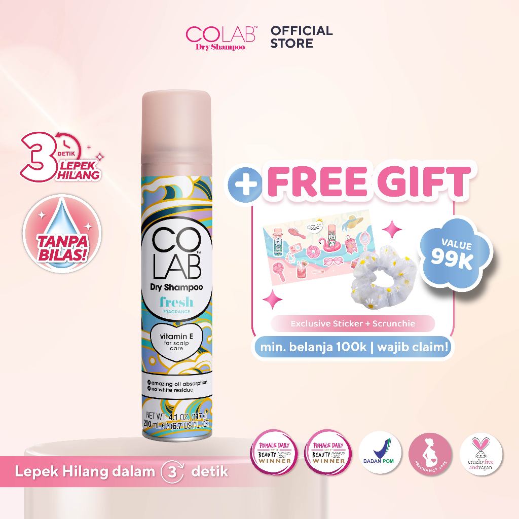 COLAB Dry Shampoo - Fresh / Dry Shampoo Tanpa Residu Putih / Atasi Rambut Lepek / Dry Shampoo Spray 