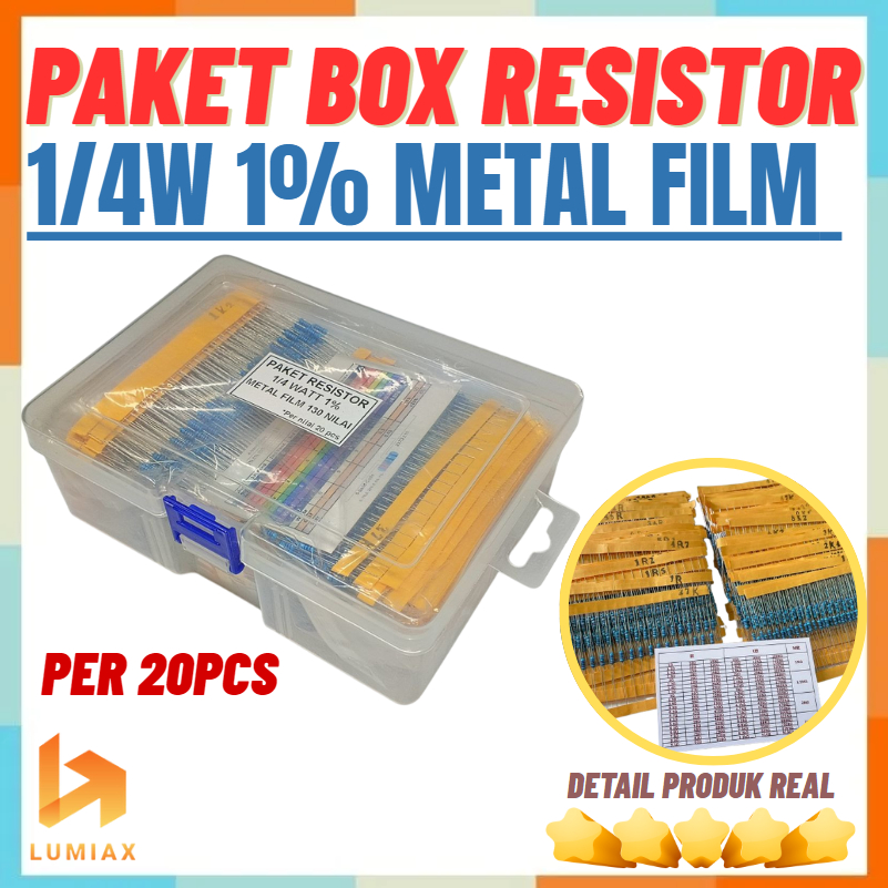 PAKET BOX RESISTOR PACK 1/4W 1/4 watt 1% 130VALUE * 20PCS