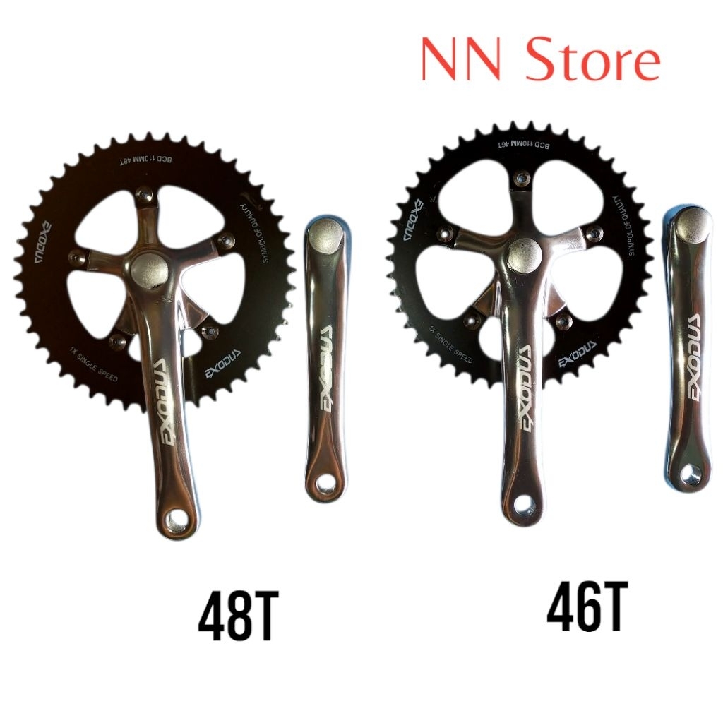 Crank Single Speed Gir Tengah Exodus 46T & 48T untuk Fixie BMX/Minion warna Silver - Hitam 