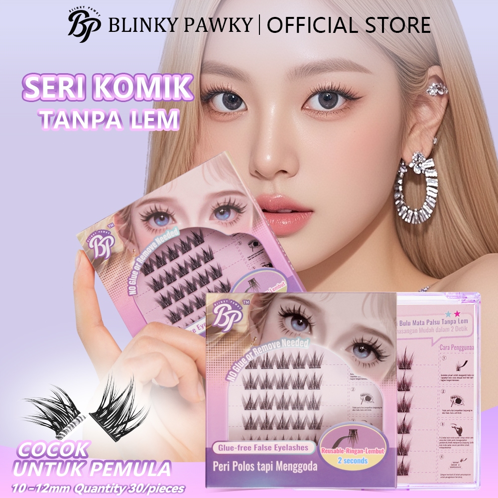 Blinky Pawky Bulu Mata Palsu Seri Komik Langsung Tempel Tanpa Lem Cocok untuk Pemula Isi 30pcs