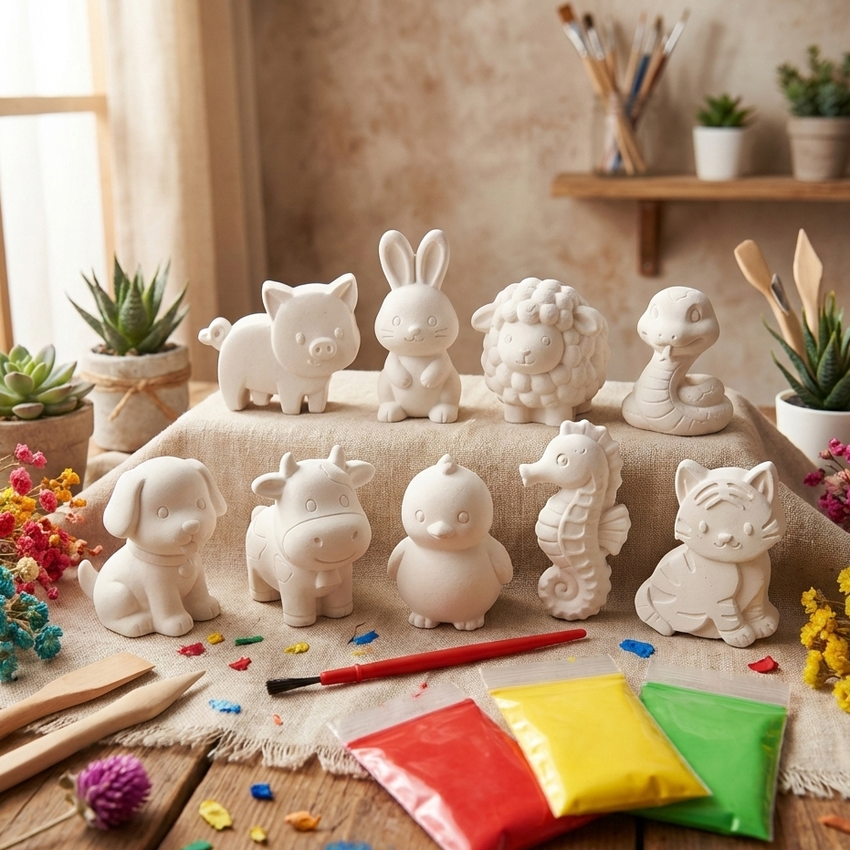 Set Mewarnai Patung Gypsum Anak dengan Cat Warna dan Kuas