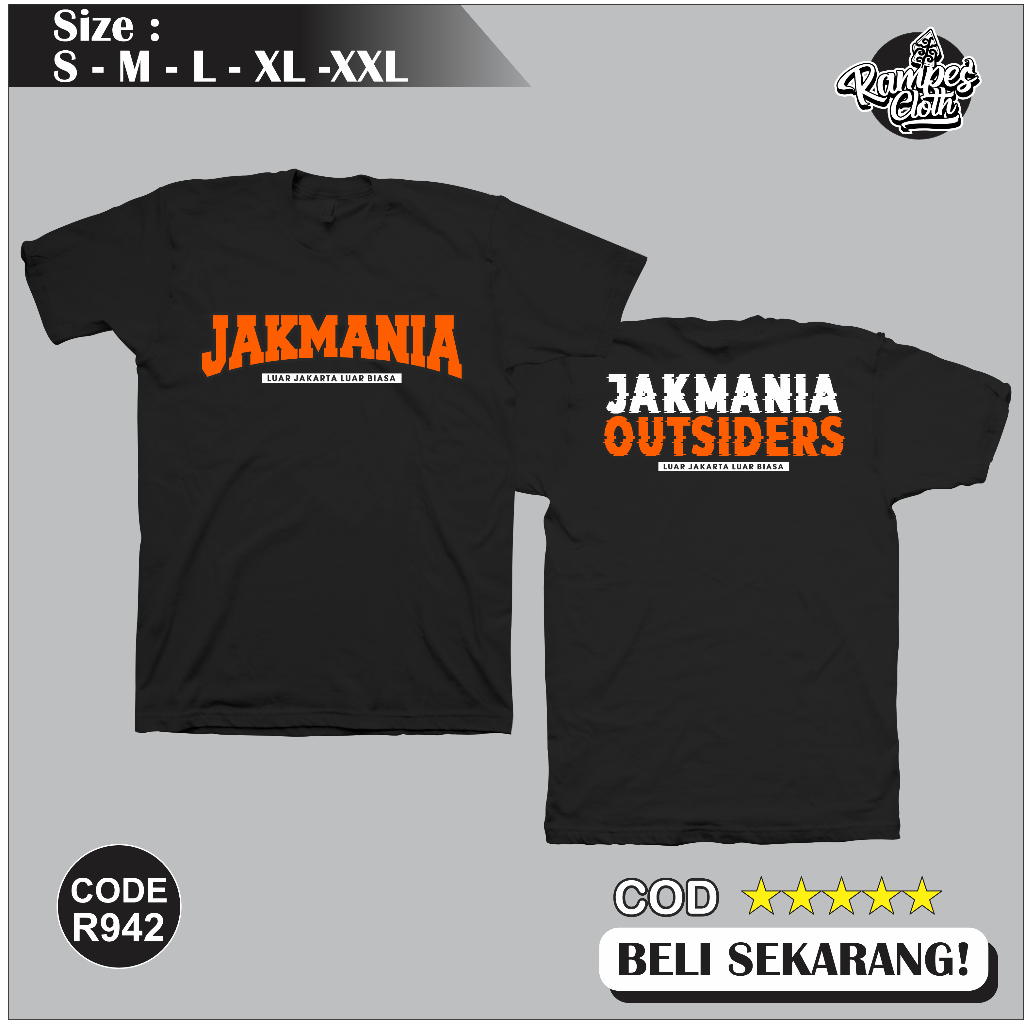 Kaos Distro Jakmania Outsiders - Kaos Jakmania - Kaos Persija Cotton Combed 30s Premium R942