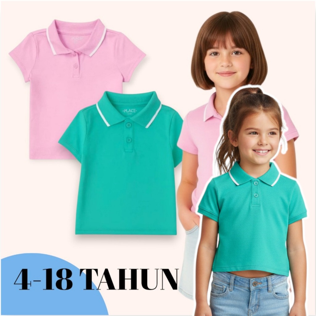 Kaos Polo Lengan Pendek Croptop Tcp Branded Original Fashion Anak Perempuan 4-18Tahun 3615