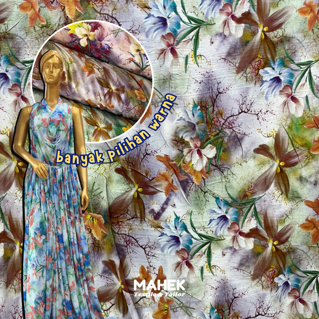 Kain Viscose Garden / Kain Viscose Motif Bunga / Viscose Premium / Viskos Lembut Dingin / Bahan Dres