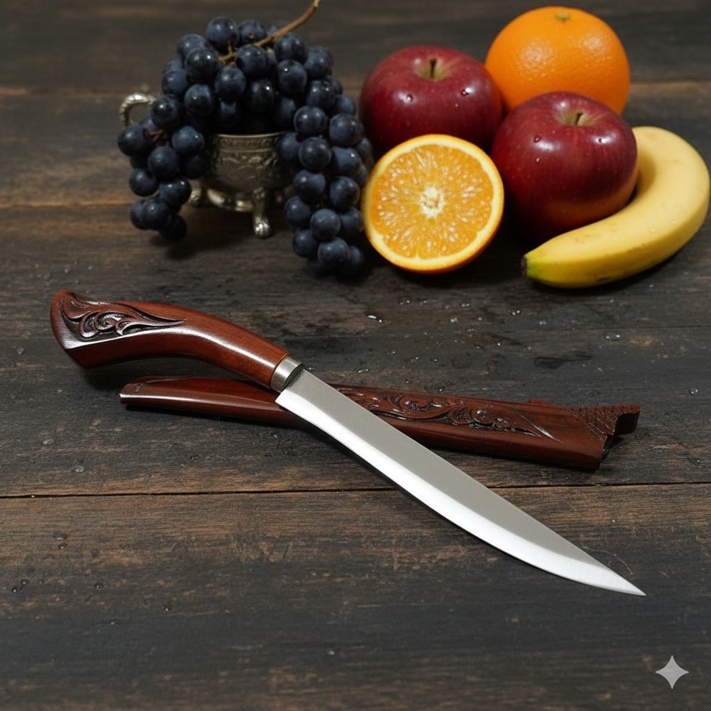 Pisau Dapur Mini Baja Strip Kayu Ukir Mutu - Tajam, Serbaguna, Elegan