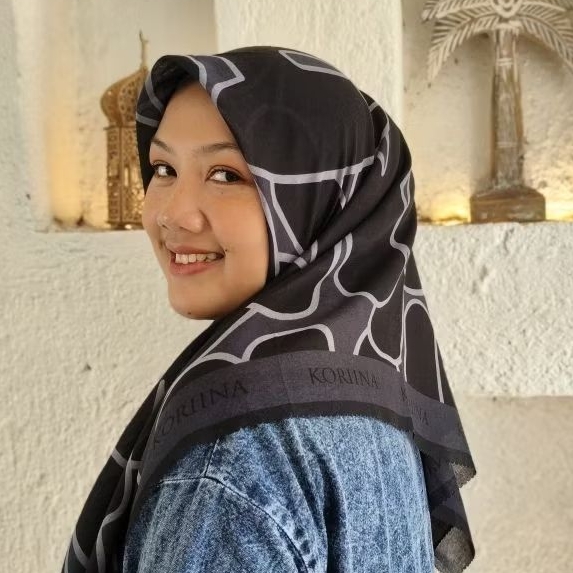 hijab segiempat Voal Motif Hitam mix abu