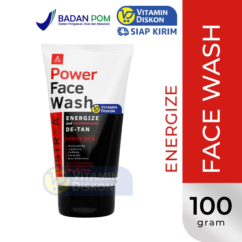 USTRAA POWER FACE WASH ENERGIZE AND DE-TAN - 100GR | Pembersih Wajah Pria, Mencerahkan, Meratakan Wa