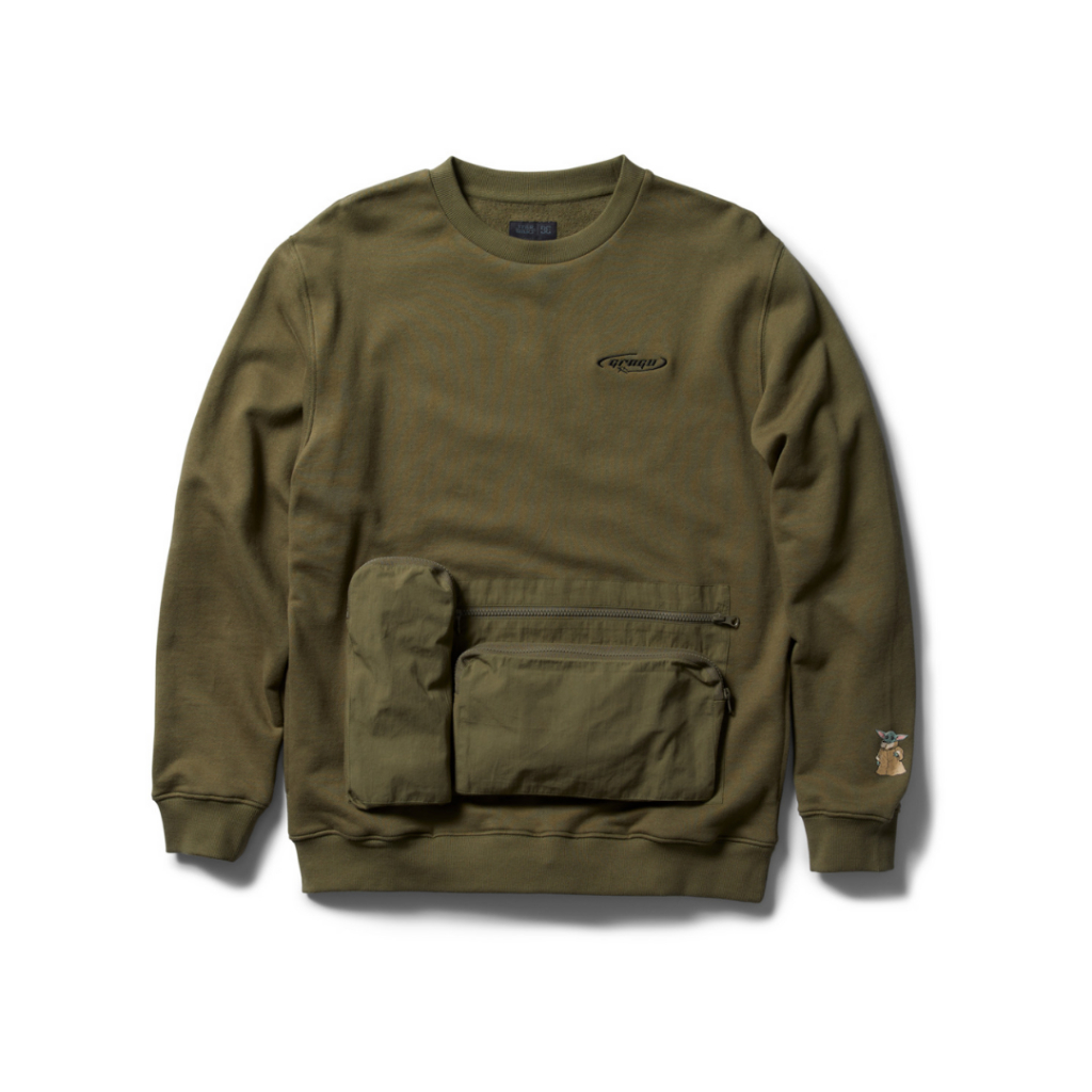 DC Shoes Sweater Original X Star Wars Grogu Pocket Crew OTLR CRB0 Hijau Ivy Bahan Katun Fit Longgar