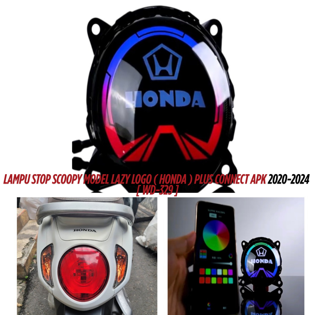 LAMPU STOP HONDA SCOOPY MODEL LAZY RGB LOGO HONDA PLUS CONNECT APP 256 MODE 2020-2024 STOPLAMP SCOOP