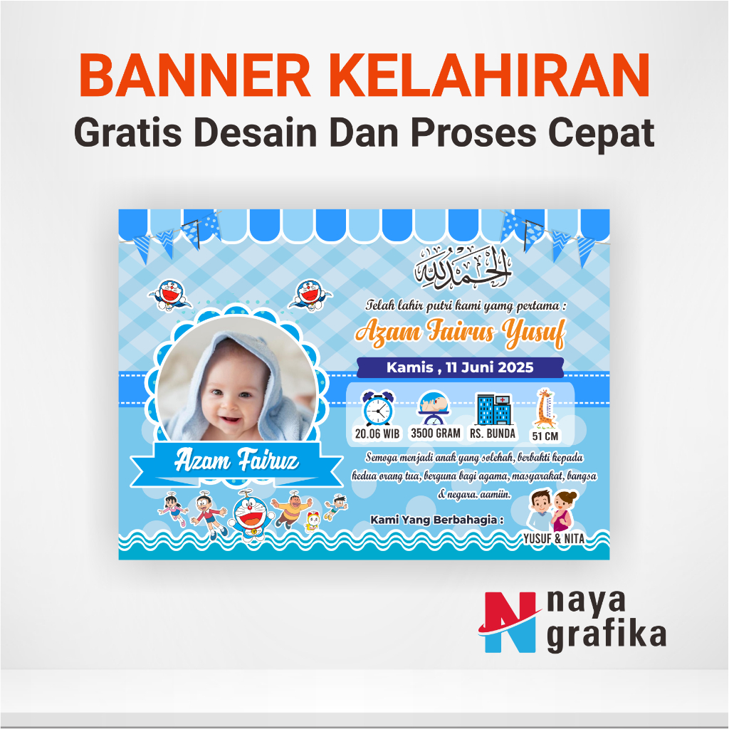 Naya Grafika Banner Selamat Kelahiran Anak Baby Bio Spanduk Biodata Bayi Banner
