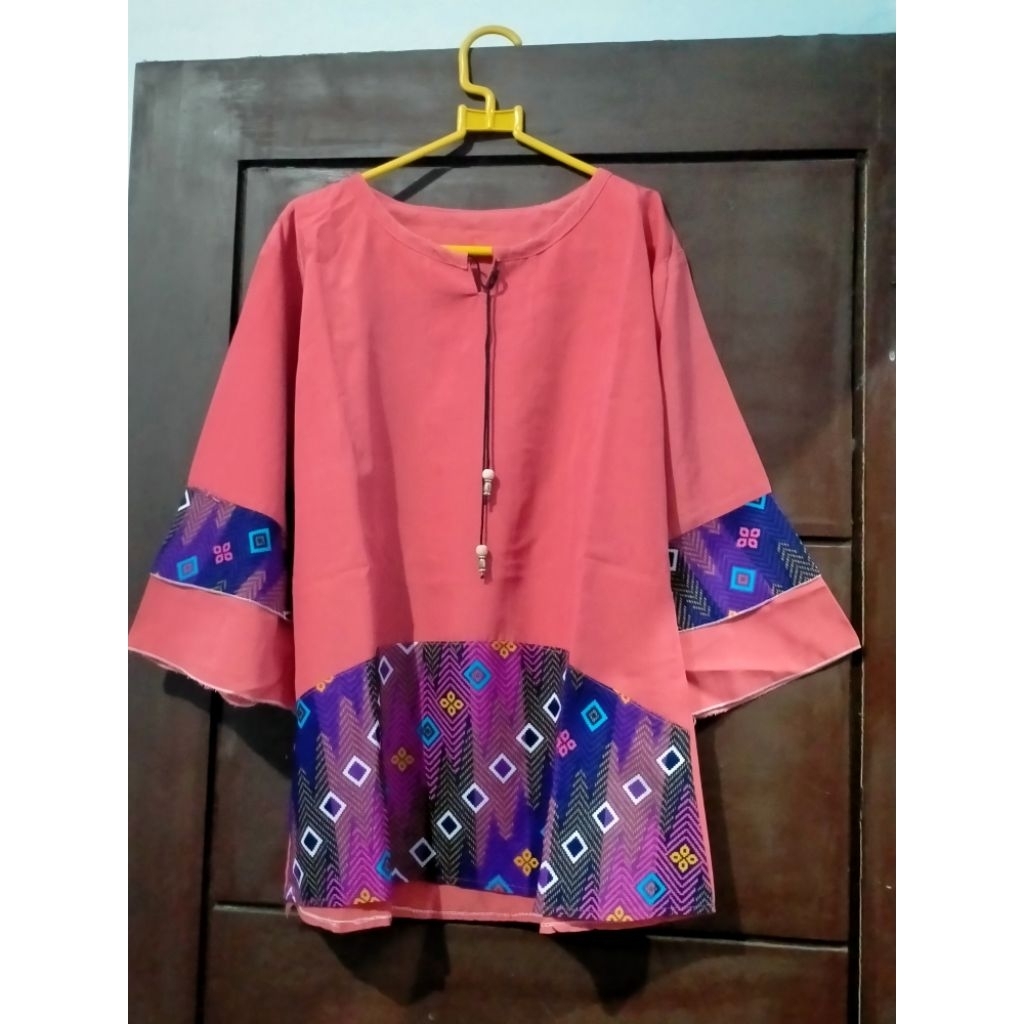 PL atasan wanita polos kombinasi batik