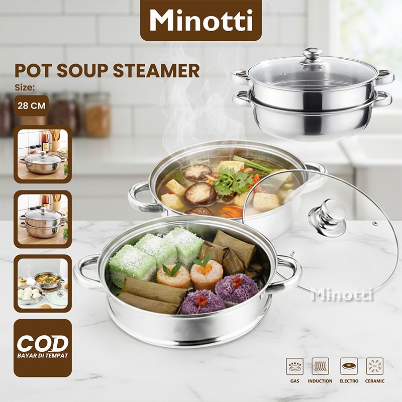 Panci Kukus Set Stainless Steel Panci Sup Steamer Ikan Bakpao Siomay 2 Susun 28Cm Tebal dandang kuku