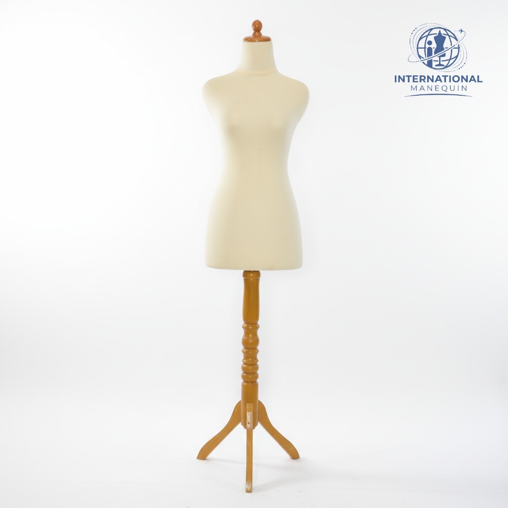 Manekin DM Cewek Krem Tutup Coklat + Kaki Kayu manekin wanita manekin perempuan body model patung ma