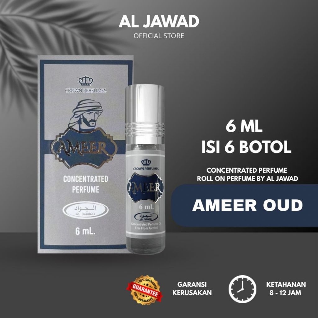 AL JAWAD PARFUM AMEER OUD 3 BOTOL ROLL ON 6 ML - PARFUM AMEER OUD NON ALKOHOL